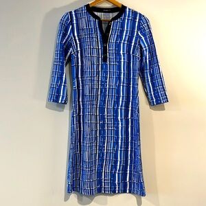 J. McLaughlin Blue and White Check Midi Dress